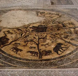 Vilde dyr, romersk mosaik fra Orpheus-huset, 3. årh. AD (mosaik)